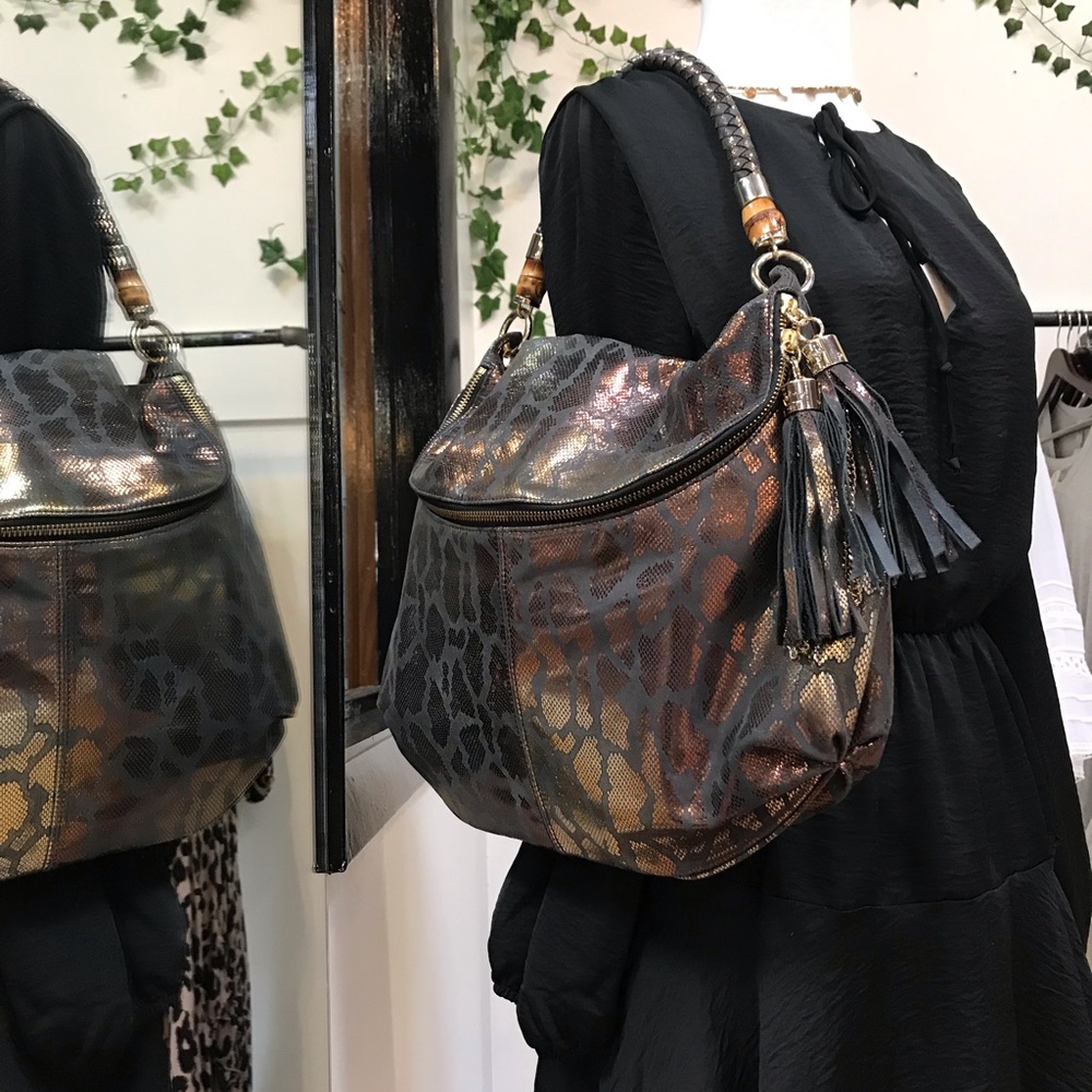 Elaine Turner Foil Bronze Large Hobo Handbag With Dust bag- NWT